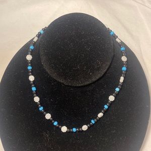black & blue flower beaded choker
